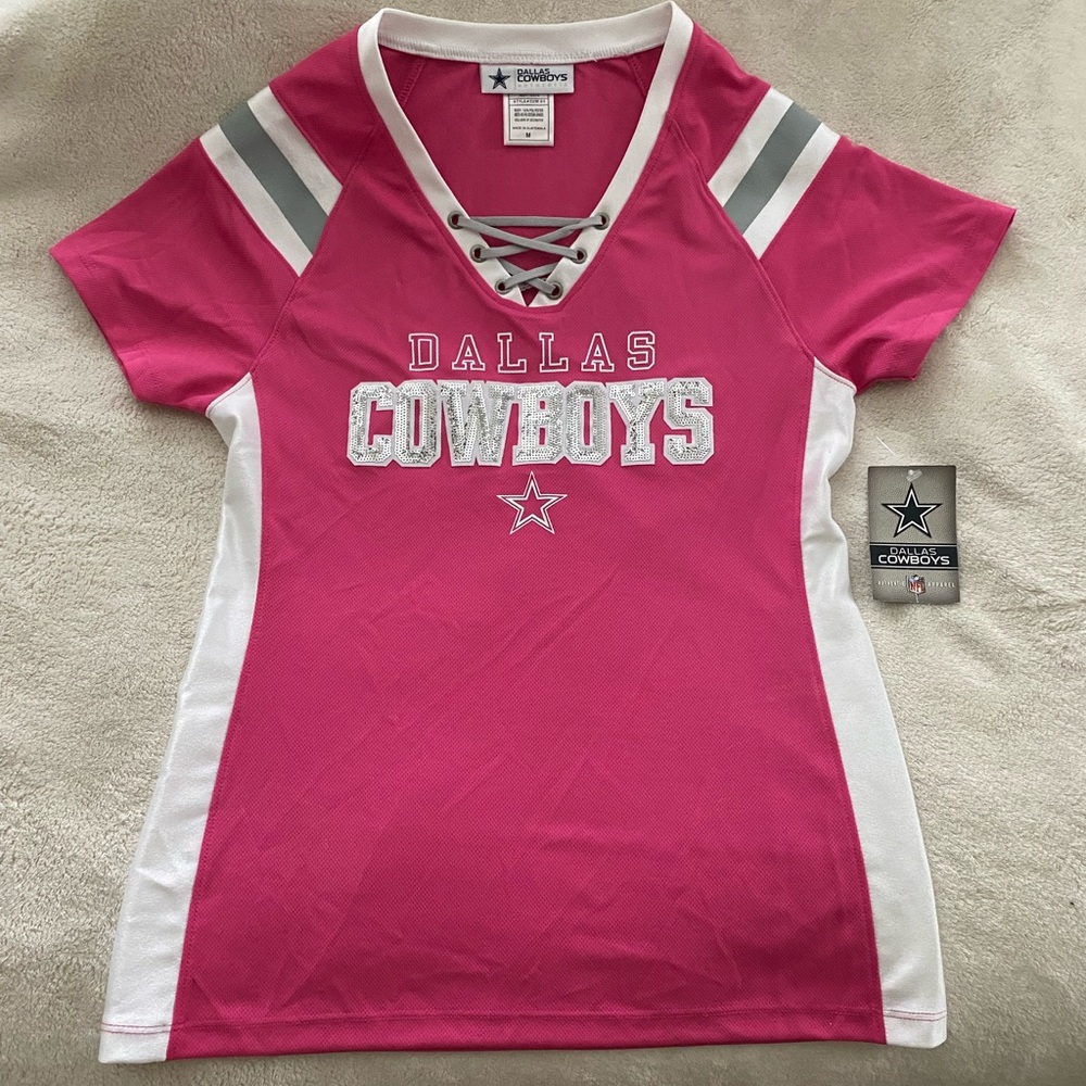 SEQUIN DALLAS COWBOYS SHIRT/TEE, PINK, NWT HARD TO FIND, MEDIUM